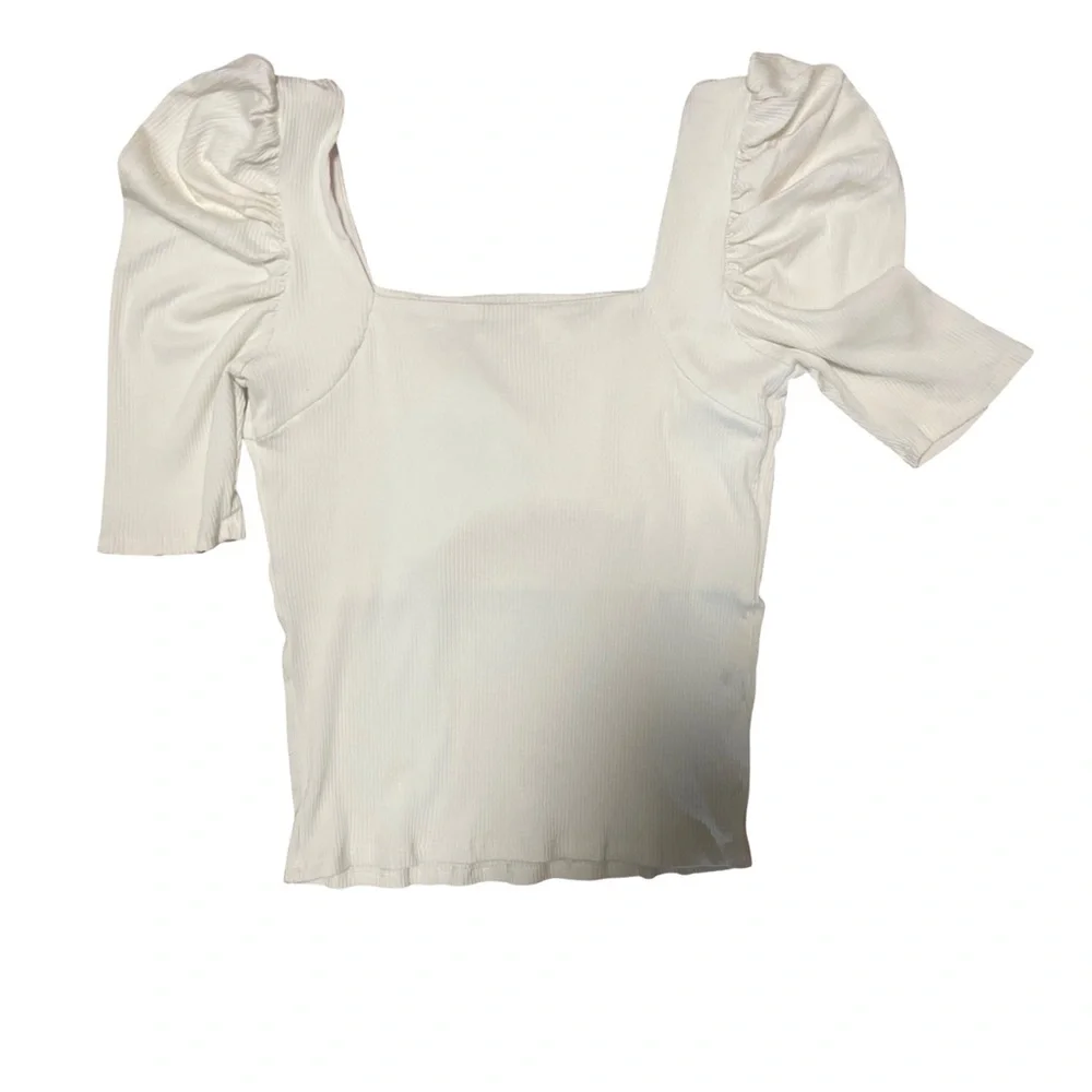 NWT Joe’s Jeans Cream  Puff Sleeve Ribbed Top Size small - Picture 4 of 5